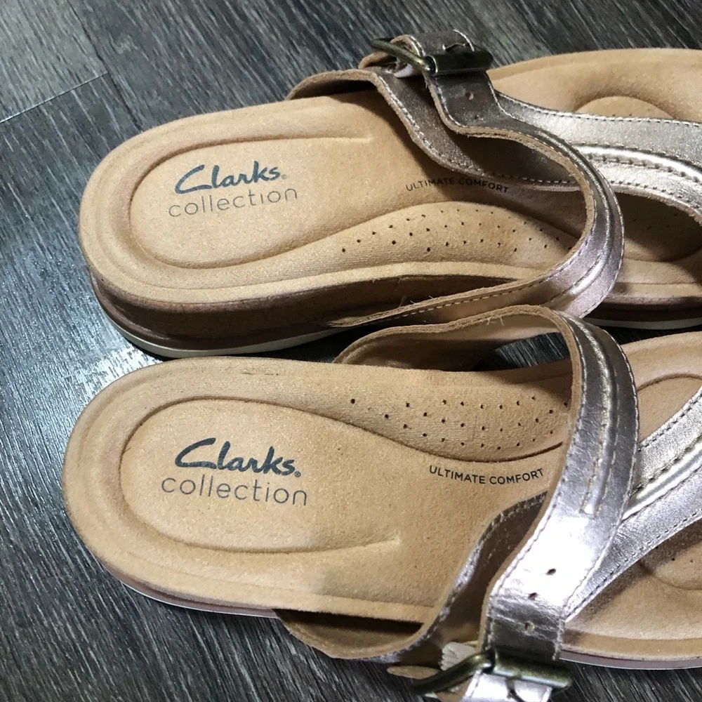 Clarks Collection Brynn Madi Rose Gold Metallic Leather Sandals Size 9